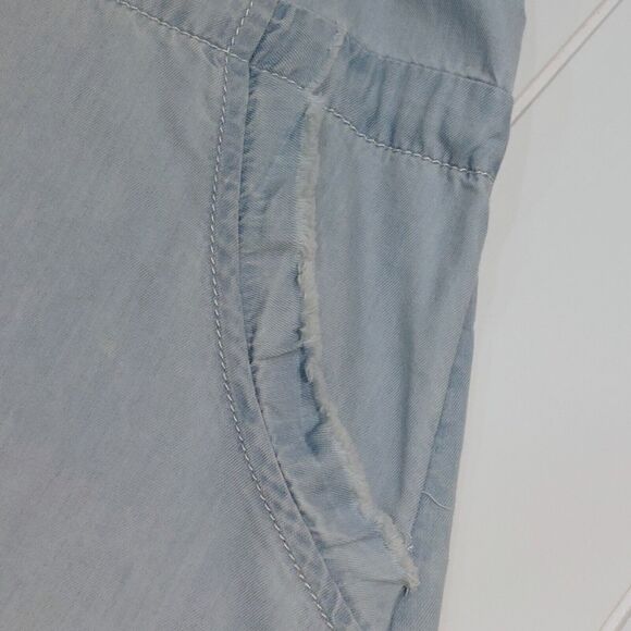 Caslon Women's Medium Chambray Shirt Dress Blue Drawstring Waist Mini Relaxed - Picture 8 of 9